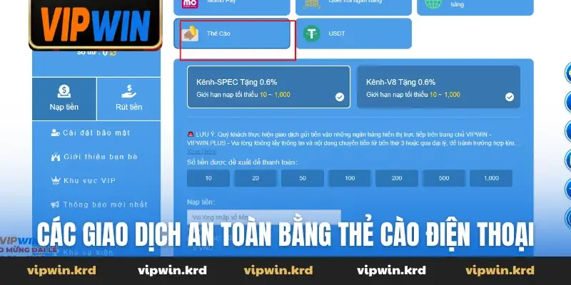 Các giao dịch an toàn bằng thẻ cào điện thoại