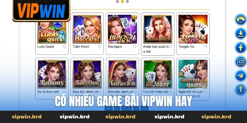 Có nhiều game bài Vipwin hay