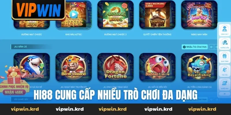Hi88 cung cấp nhiều trò chơi đa dạng