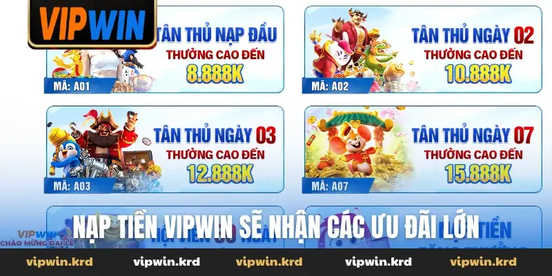 Nạp tiền Vipwin sẽ nhận các ưu đãi lớn