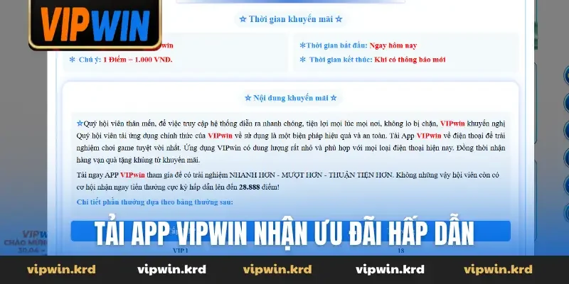 Tải app Vipwin nhận ưu đãi hấp dẫn
